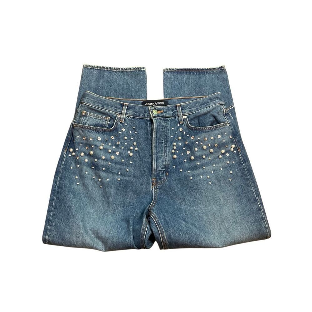 NWT Veronica Beard Daniela Embellished Straight-Leg Jean- size 31